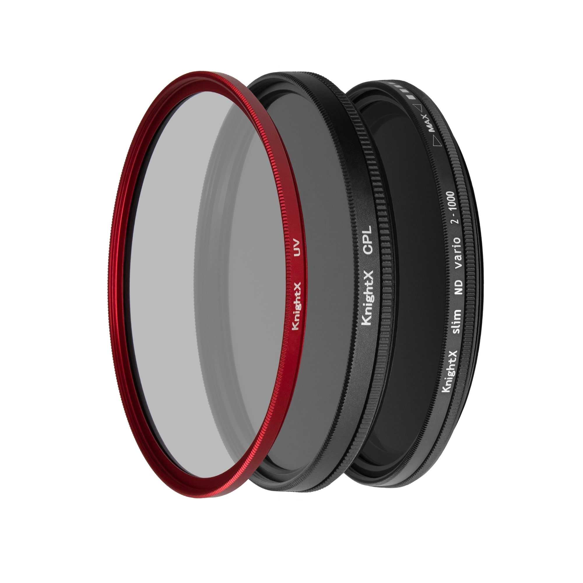 Set UV, CPL, ND2-ND1000 Vario, KnightX Creativ, Red, 62mm + Husa & Laveta CADOU